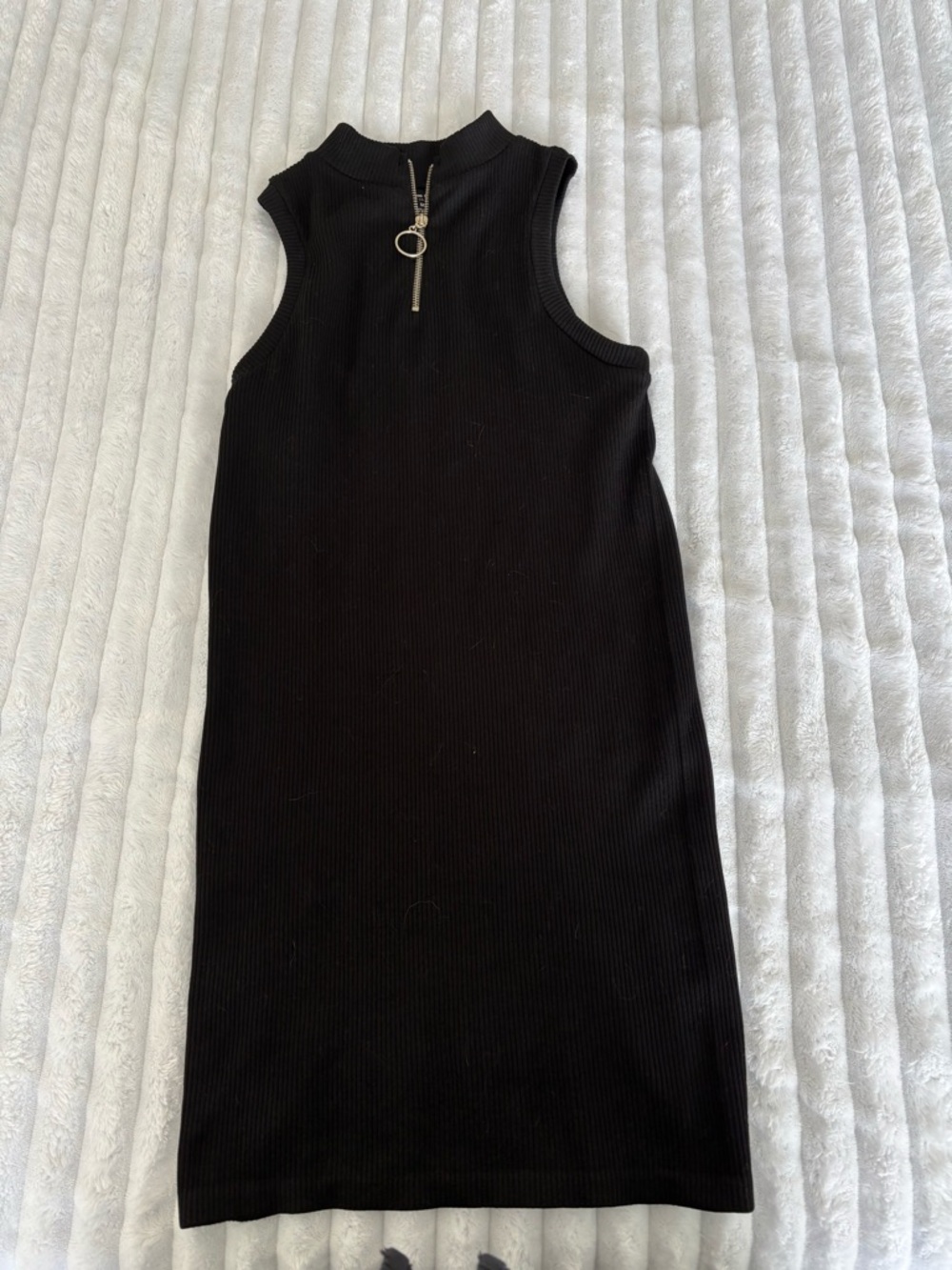 Cotton Candy Black Sleeveless Ribbed Midi Dress with Zip
